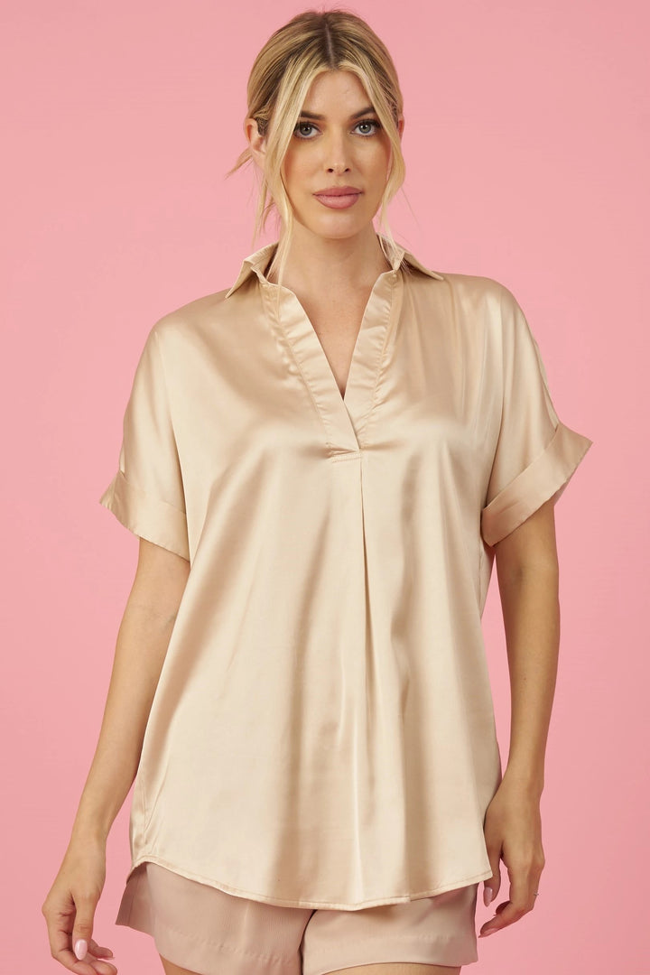 Day at the Office' V Neck Blouse Cream