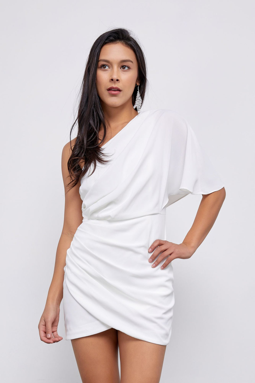 white one shoulder wrap dress One Shoulder Waist Wrap Dress with Side Slit White / XS
