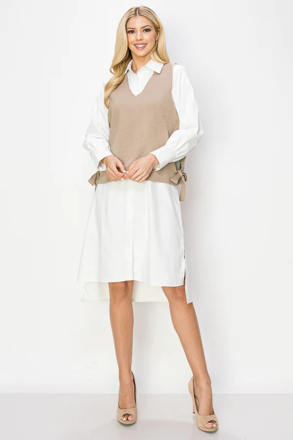 Whema Woven Shirt Dress with Sweater Vest