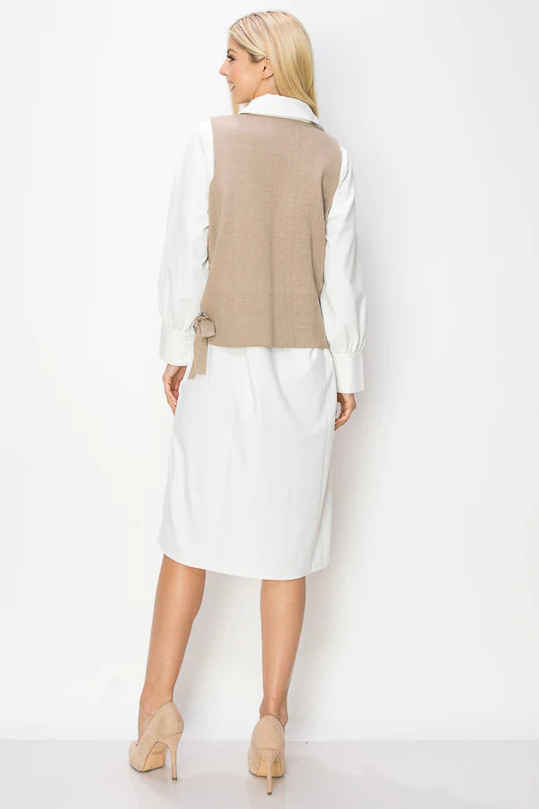Whema Woven Shirt Dress with Sweater Vest